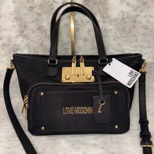 Love Moschino NWT Black and Gold tone Satchel Crossbody Bag